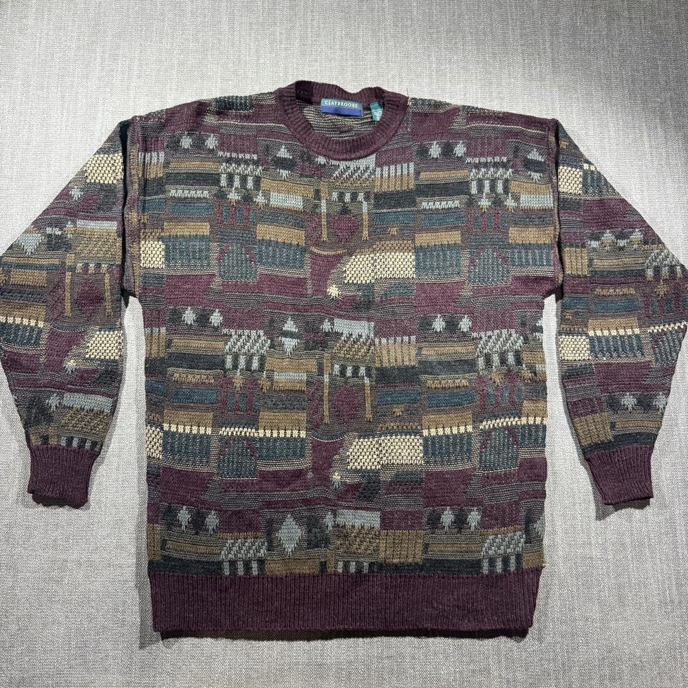 Vintage Claybrooke Sweater Mens 2XL Multicolor Geometric Knit Crewneck Korea 90s